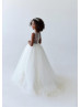 Ivory Lace Tulle Sheer Back Floor Length Flower Girl Dress